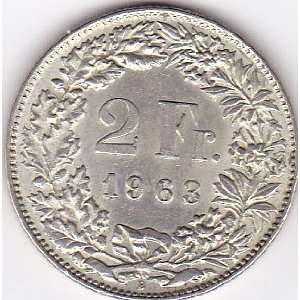  1963 Switzerland 2 Franc Coin   Silver Content 83,5% 