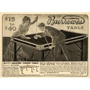  1902 Ad E T Burrowes Co Folding Tennis Table Billiard 