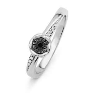   Silver Round Diamond Black And White Promise Ring (1/20 cttw) D GOLD