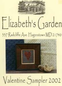 Elizabeths Garden Valentine Sampler 2002 Pattern  
