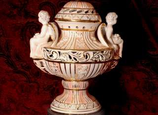 Antique Majolica Italian Capodimonte Pink Porcelain Angel Lamp Laura 