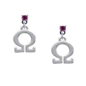Greek Letter Omega Hot Pink Swarovski Post Charm Earrings [Jewelry]