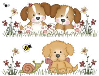 PUPPY DOG BUGS BEE BUTTERFLY FLOWER NURSERY BABY WALL ART BORDER 