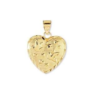    14k Yellow Gold Diamond Cut Heart Lovebirds Pendant Jewelry