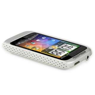   On Rubber Gel Hard White Mesh Rear Case Cover Skin For HTC Wildfire S