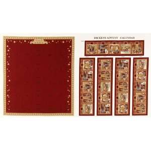  44 Wide Dickens Christmas Advent Panel Cranberry Fabric 