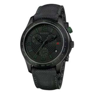  Mens YA126225 G Timeless Chronograph Black IP Techno Leather Watch 