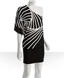 BCBGMAXAZRIA black geometric print one shoulder dress   up to 