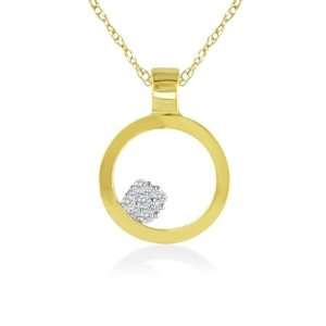    Diamond Cluster Circle Pendant 14K Yellow Gold Setting Jewelry
