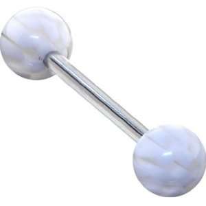  White Checker Ball Barbell Tongue Ring Jewelry