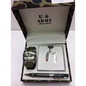  Watch Gift Set   US Army Style Watch, Necklace and Pen 