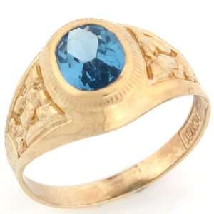   Gold Synthetic Blue Zircon December Birthstone Diamond Cut Nugget Ring