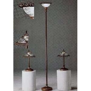   3pc Brown Finish Metal Glass Table & Floor Lamp Set