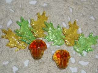 Autumn Amber Vintage Glass Acorn Lucite Oak Leaf Beads  
