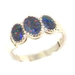  Luxury Sterling Silver Womens Opal Trilogy Ring   Size 6.5 