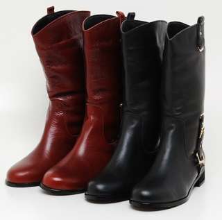 Womens Natural Leather Half Riding Boots 2 Color  