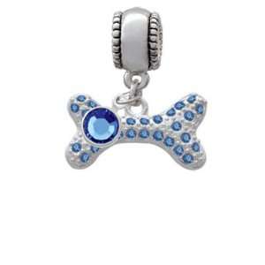 Large Blue Swarovski Crystal Dog Bone European Charm Bead Hanger with 