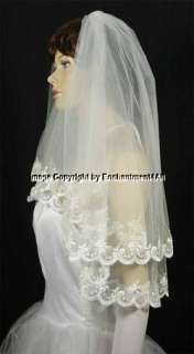 IVORY BRIDAL WEDDING EMBROIDERED LACE VEIL ELBOW 52  