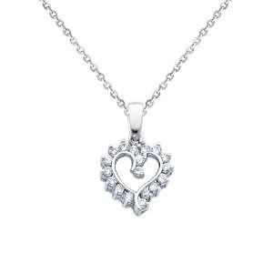 CZ Cubic Zerconia Charm Pendant with White Gold 1.2mm Side Diamond cut 