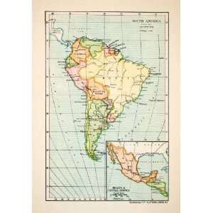  Lithograph Map South Central America Mexico United States Hemisphere 