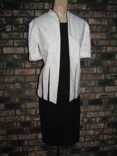 VINTAGE 80s CHIC BLACK & WHITE DRESS SUIT OUTFIT M 10  