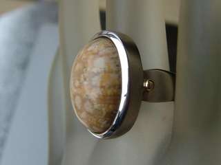 Bezel Set Fossil Coral Ring Sterling Silver & 18kt Gold  