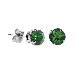 2 CT Emerald Stud Earrings 14k White Gold (I1 I2 Clarity 