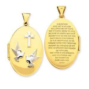  14k Yellow Gold Lords Prayer Oval Locket Pendant Jewelry