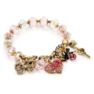 Betsey Johnson Iconic Perfectly Pave Heart Multi Charm Half Stretch 