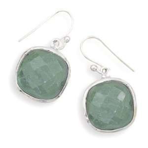  15mm Square Faceted Rough Cut Emerald French Wire Earrings 