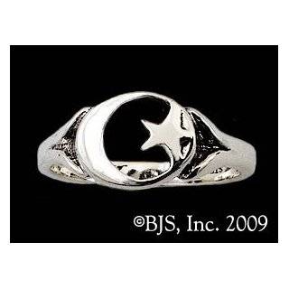  Sterling Silver Crescent Moon & Star Ring, 1/2 (13mm 