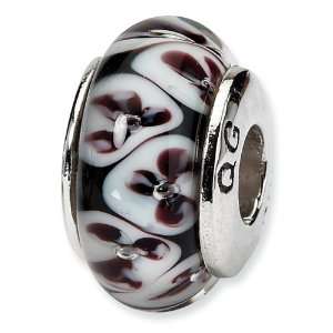    Sterling Silver Black Floral Hand blown Glass Bead Jewelry