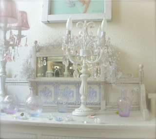 Shabby Table Chic Candelabra Lamp Pink Crystal Prisms  