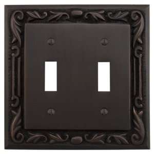 Solid Brass Floral Design Double Switch Plate   Dark Oil 