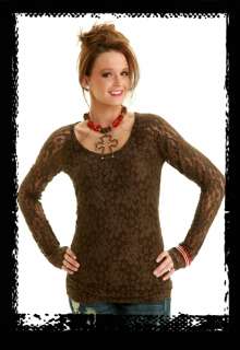 NWT* LADIES COWGIRL TUFF CHOCOLATE LONG SLEEVE LACE JERSEY w/ LINING 