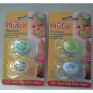  4 Nuby BOY Oval Pastel Pacifiers 6 12 Months Baby