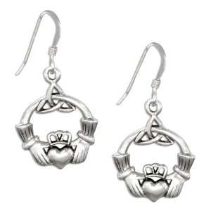   Silver Irish Claddagh Earrings with Celtic Trinity Knot. Jewelry