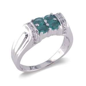  14K White Gold Diamond and Emerald Ring Size 6.5 Elite 