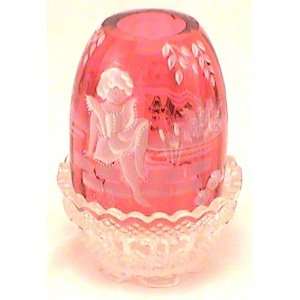 Mary Gregory Glass,Fairy Light in Cranberry By Fenton Art Glass 