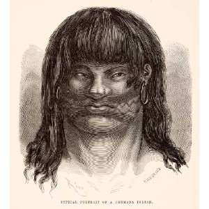 com 1875 Wood Engraving Portrait Chumana Indian South America Tattoo 