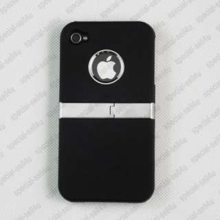 Luxury Hard Full Rubberized Case w/Chrome Stand for iPhone 4 4S 4G 4GS 