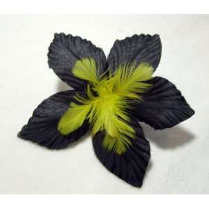  Black Lily Flower with Yellow Feathers Hair Clip 