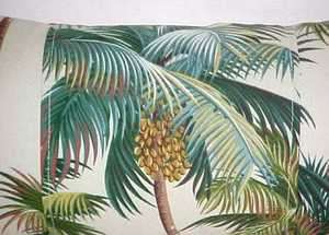 Tropical Hawaiian 100% Cotton Barkcloth Fabric LUMBAR PILLOW ~Palm 