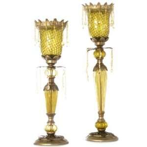 Mosaic Glass Hurricane Style Candle Vases   Set of Two  