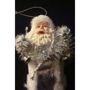  Soft Santa Silver Ornament with Painted Face 5.5 Inches 