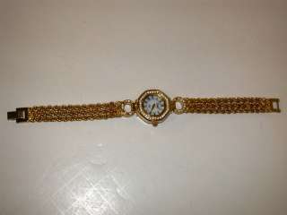 Gold Toned Vivani Watch ~ Chain Band with Rhinestones and Fold Over 