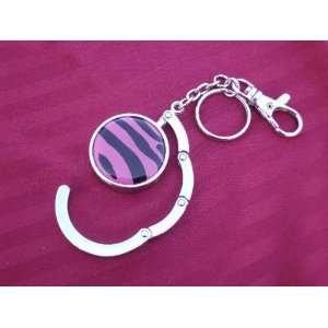   Pink Zebra Print Handbag Hook Purse Hanger with keychain Wedding Gift
