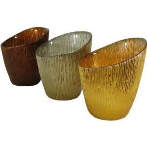    Set of 3 Amber Colored Glass TeaLight holders