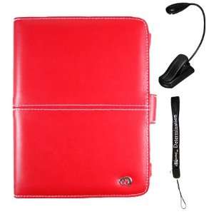 Red Leather Cover Case and LED Light for Sony Reader eBook 