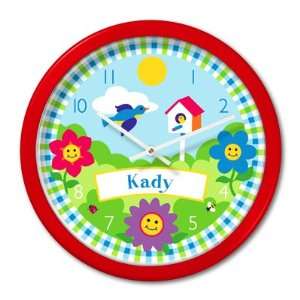    Olive Kids Happy Flowers Personalized Red Clock